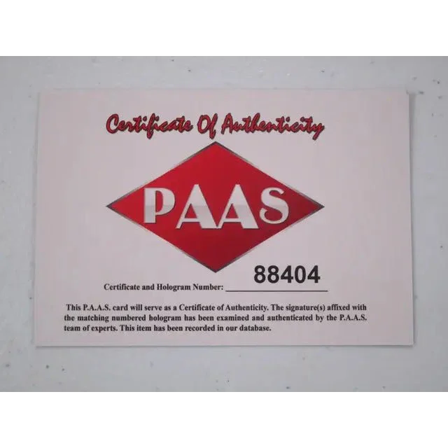 Certificate of Authenticity with PAAS logo and hologram number 88404 for Arizona Diamondbacks signed autographed 8x10 photo