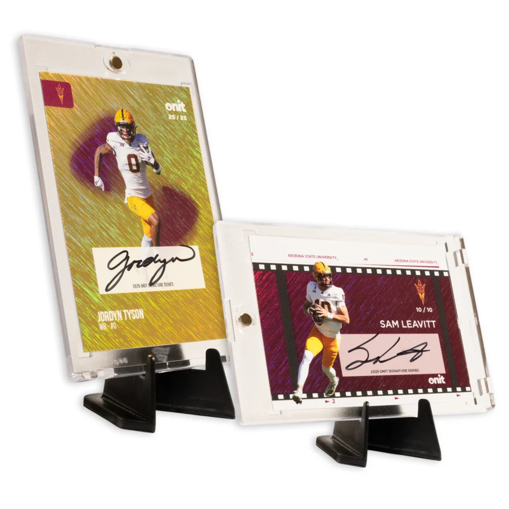 Arizona State trading cards single pack gold white football card in black holder on stand