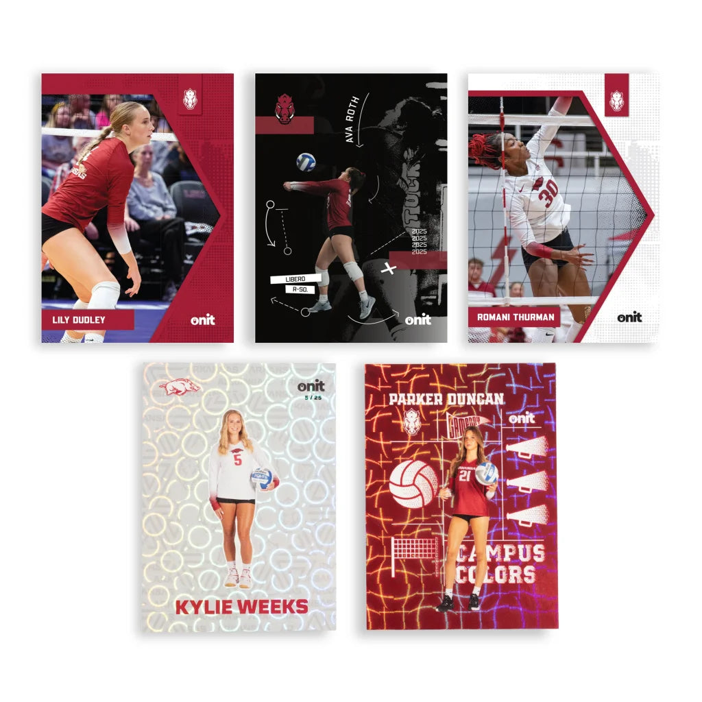Arkansas volleyball trading cards single pack with red action poses