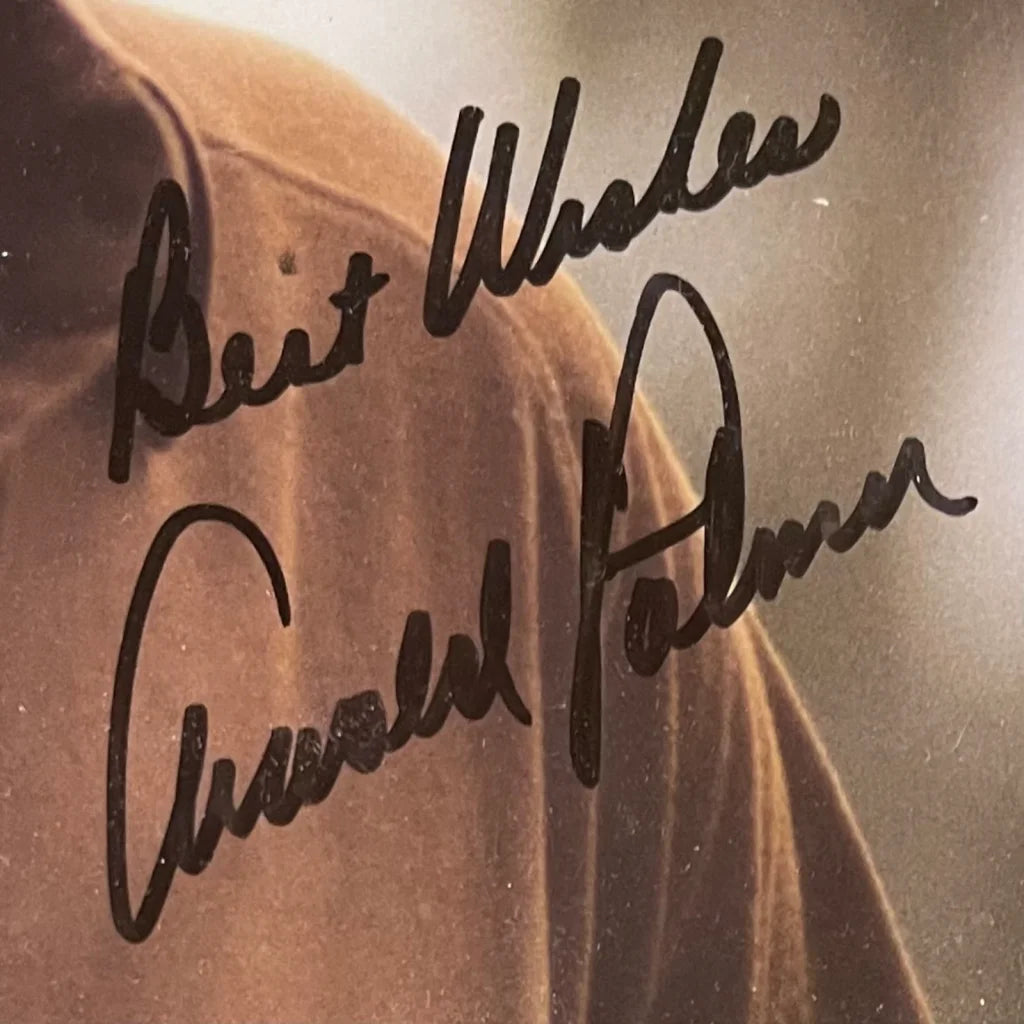 Deluxe framed 8x10 Arnold Palmer autographed golf photo with Arnie’s Army pin