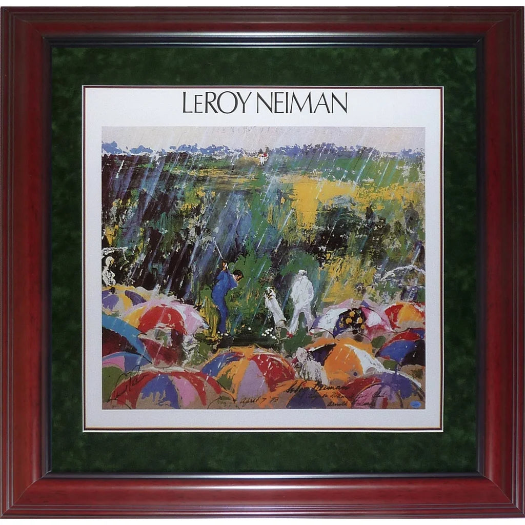 Arnold Palmer autographed Leroy Neiman Arnie in the Rain framed golf art