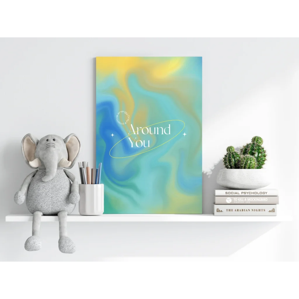 Vibrant abstract insigne aluminum print with vivid colors and around you text