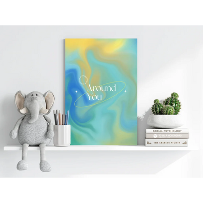 Vibrant abstract insigne aluminum print with vivid colors and around you text
