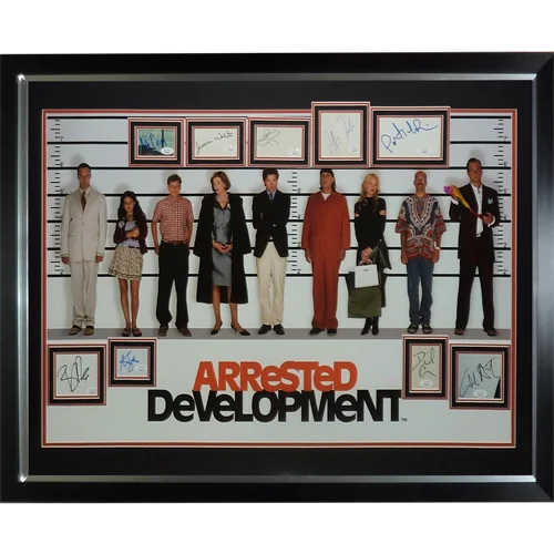 Deluxe framed Arrested Development TV poster with 9 cast autographs