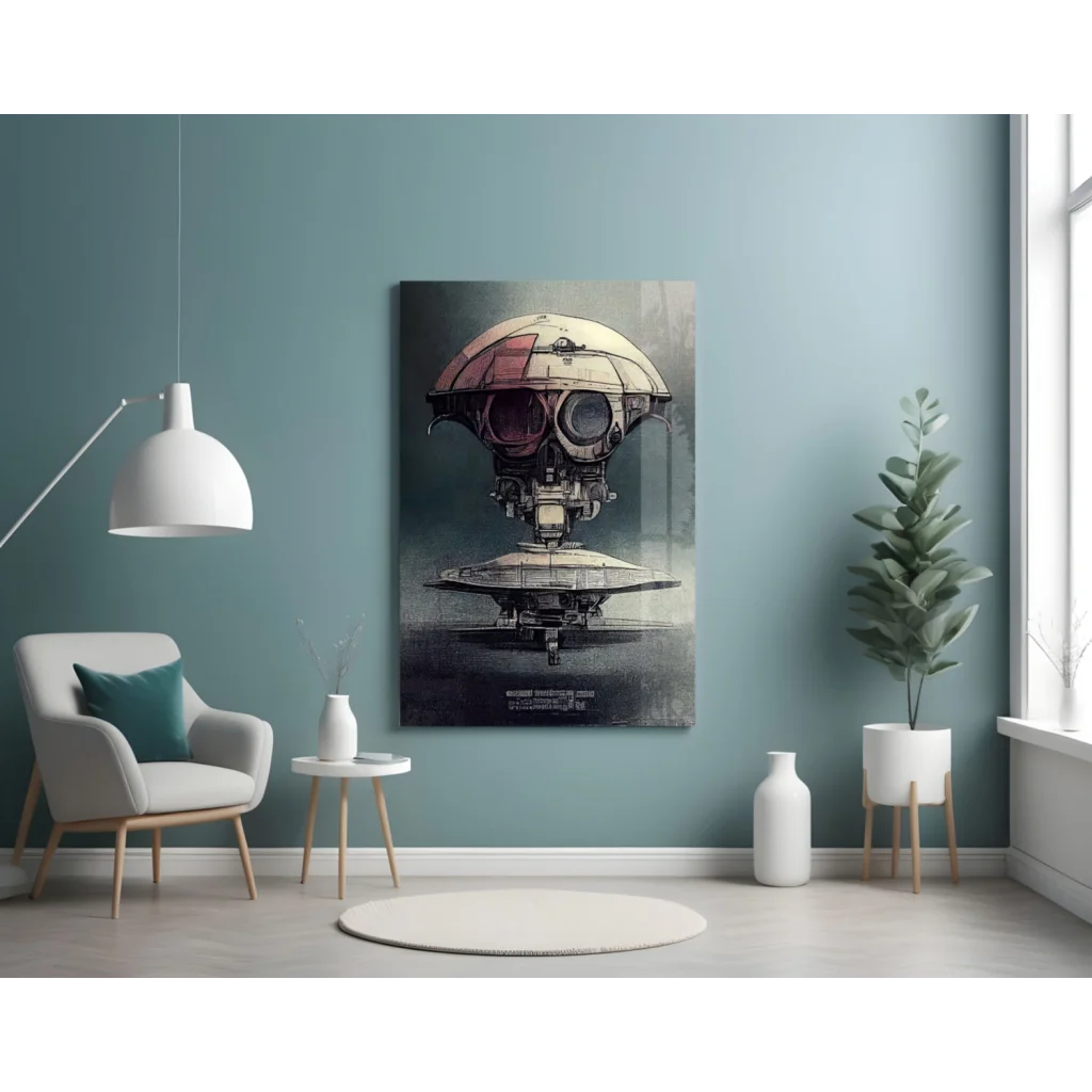 Futuristic Robot Head Glass Wall Art with Metallic Details | Contemporary Home Wall Art | vintageantiquesgifts.com