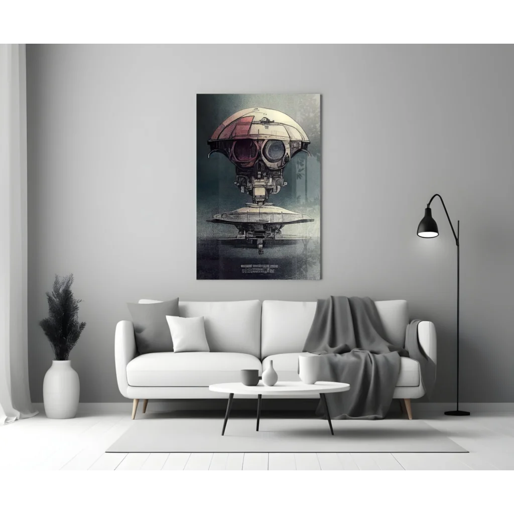 Futuristic Robot Head Glass Wall Art with Metallic Details | Modern Wall Art Decor | vintageantiquesgifts.com