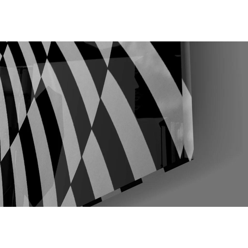 Glossy black and white striped glass wall art print