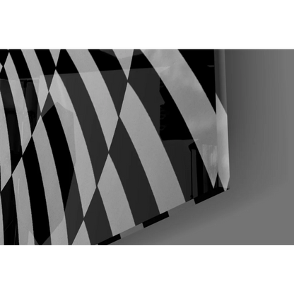 Glossy black and white striped glass wall art print
