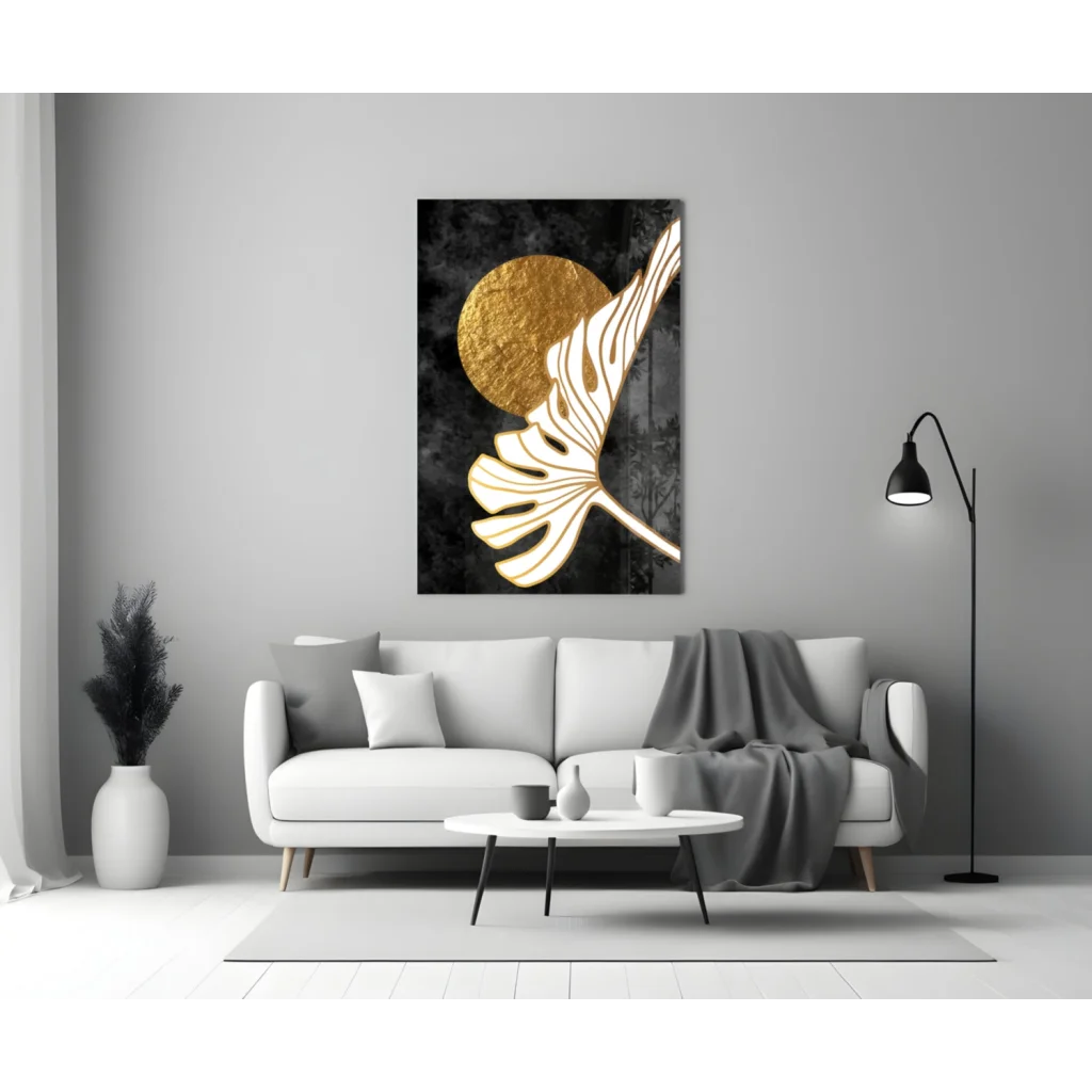 Golden Monstera Leaf Wall Art with Black Marble Texture | Modern Wall Art Decor | vintageantiquesgifts.com