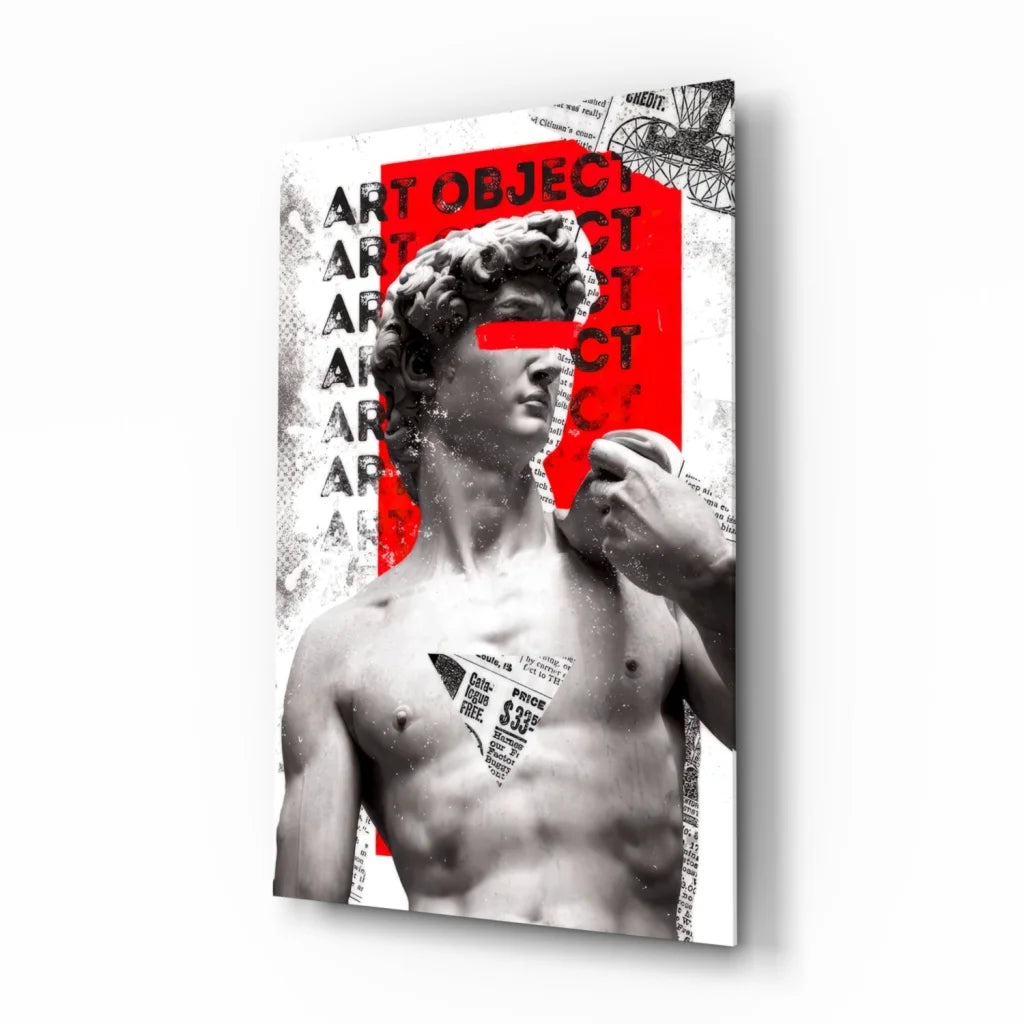 Bold David statue pop art wall art canvas with red accents