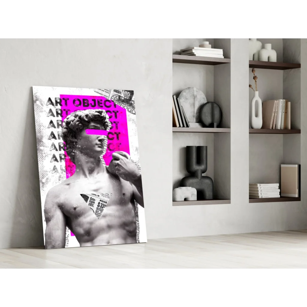 Vibrant pink pop art David statue canvas wall art print