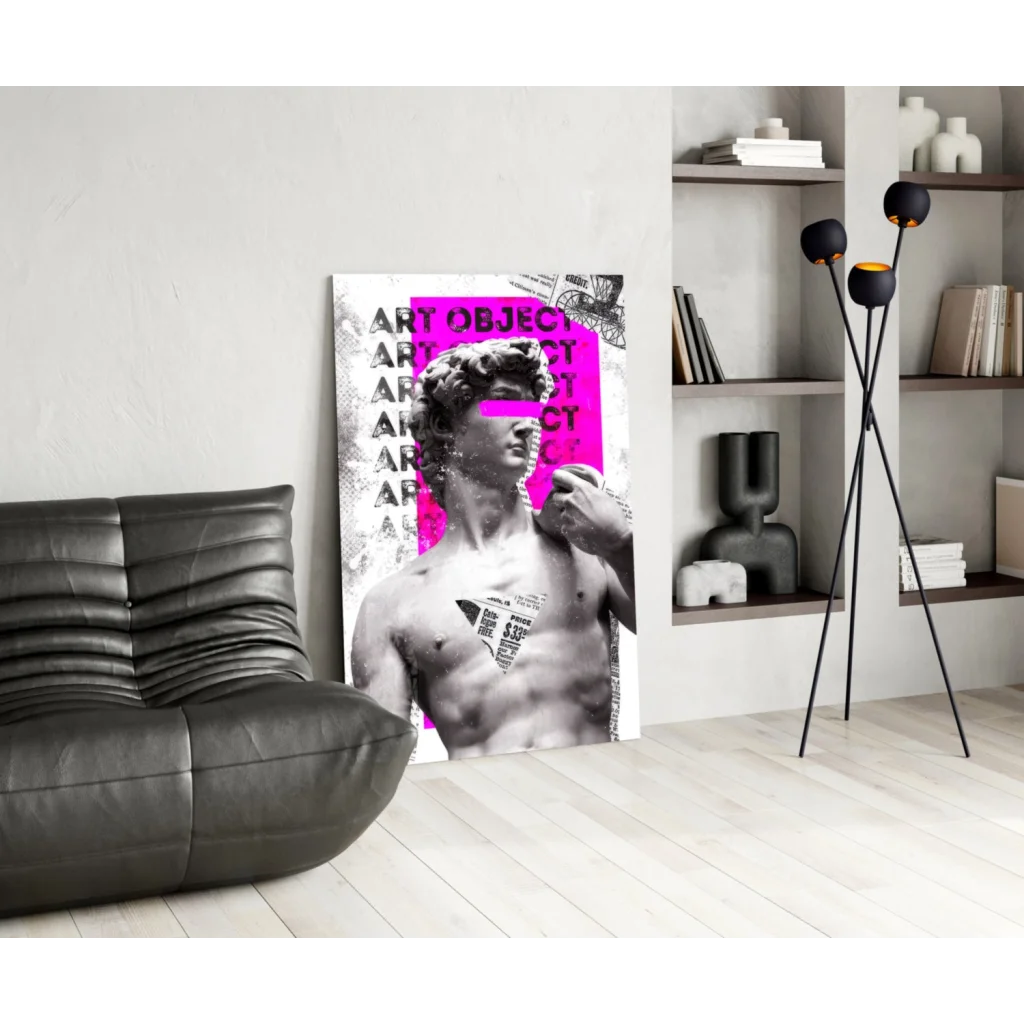 Bold David statue in pink pop art wall art print