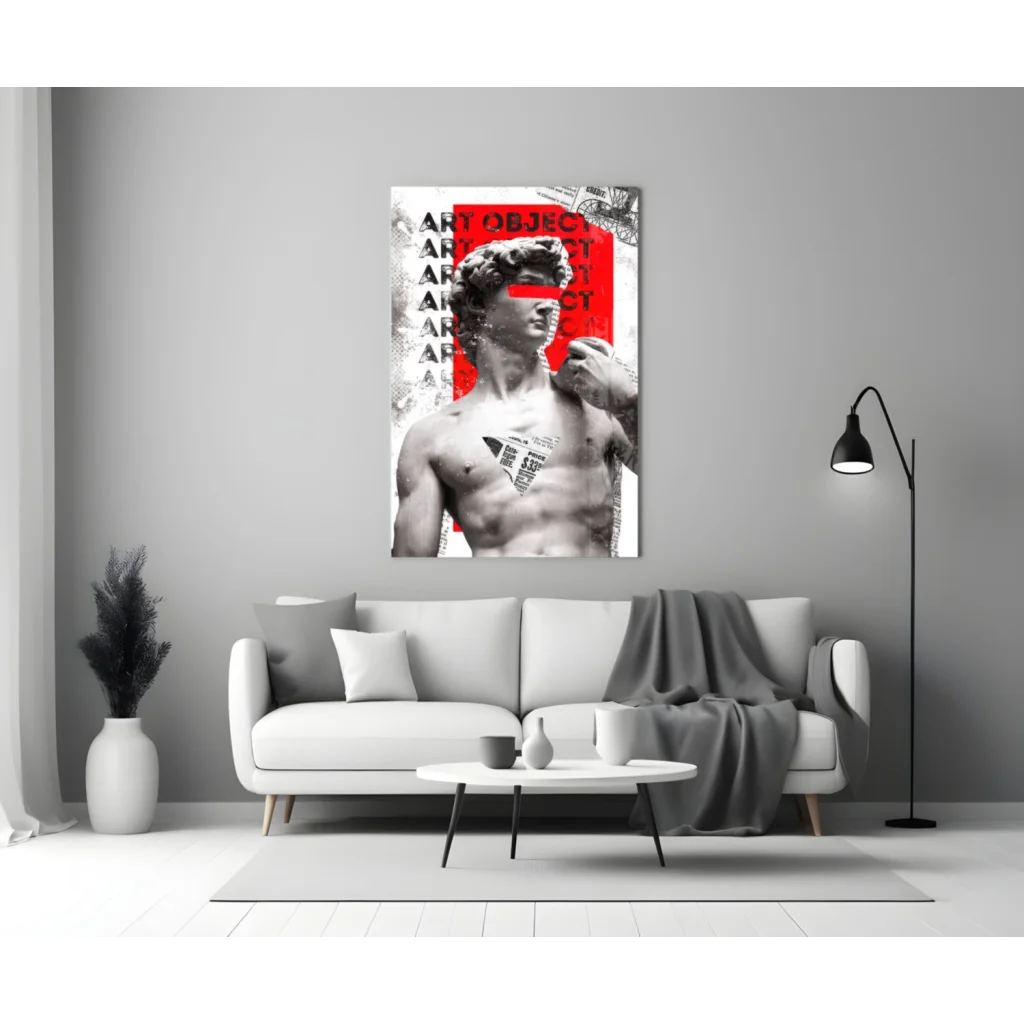 Bold David statue pop art wall art canvas with red accents