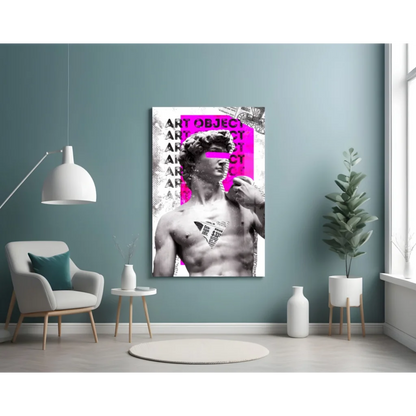 Vibrant pink and black-and-white pop art David statue wall art print