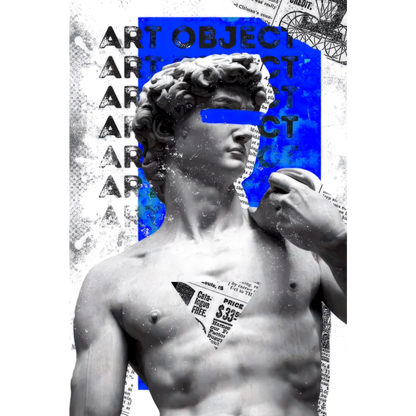 Bold blue David statue glass wall art print of marble sculpture