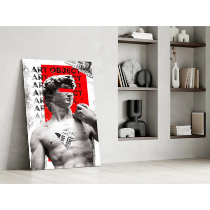 Bold David statue pop art wall art canvas print with red accents