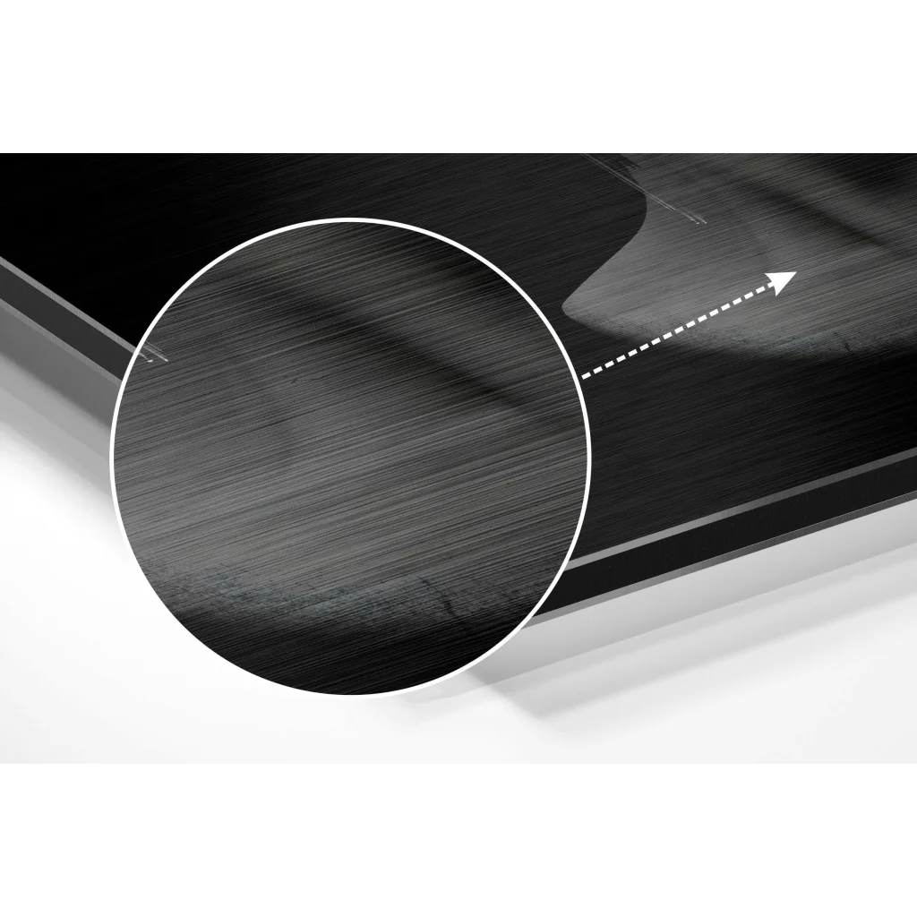 Sleek black brushed aluminium dibond art print with modern metal finish