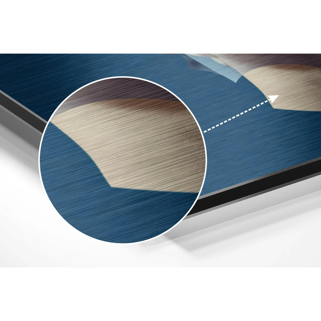 glass wall art Stunning brushed aluminium dibond art print with blue beige panel