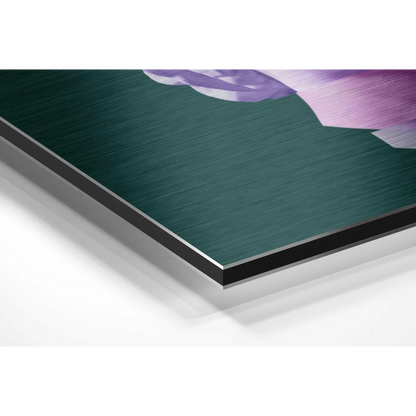 Stunning brushed aluminium dibond floral wall art with purple flower