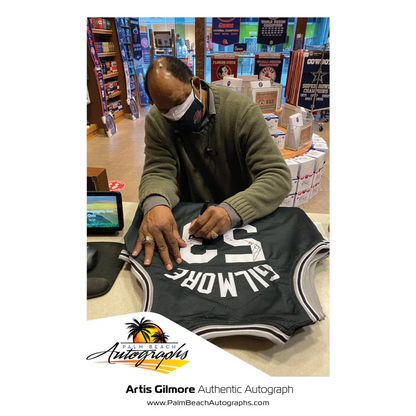 ArtArtis Gilmore autographed San Antonio custom jersey in green and white with black sleeves_