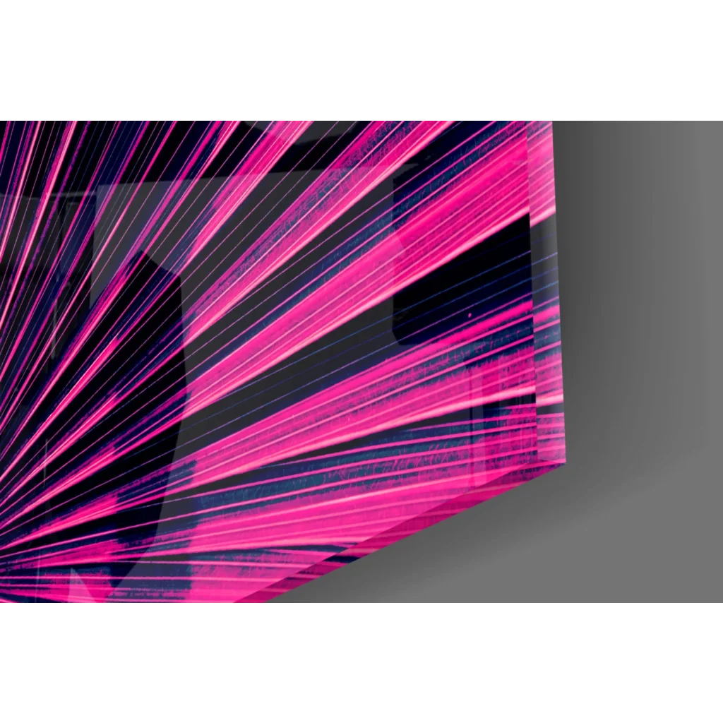 Vibrant pink black radial burst glass wall art panel