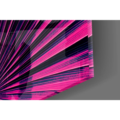 Vibrant pink black radial burst glass wall art panel