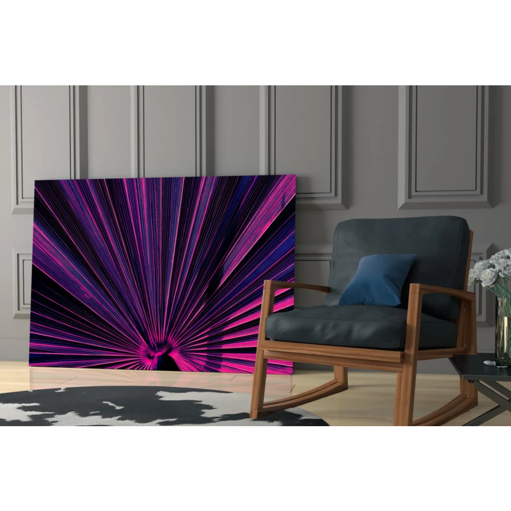 Stunning purple pink radial burst glass wall art