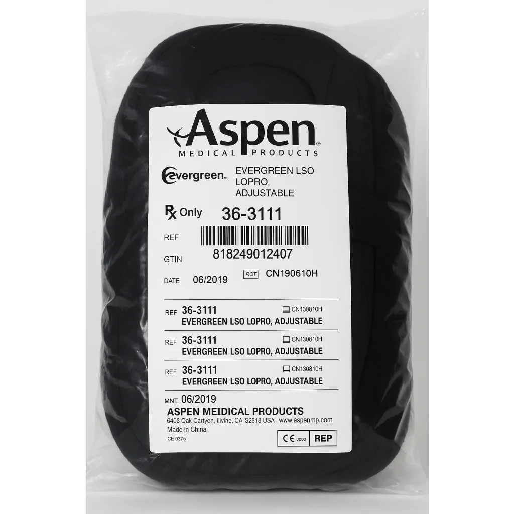Aspen Evergreen LSO LoPro back brace model 36-3111 in black packaging