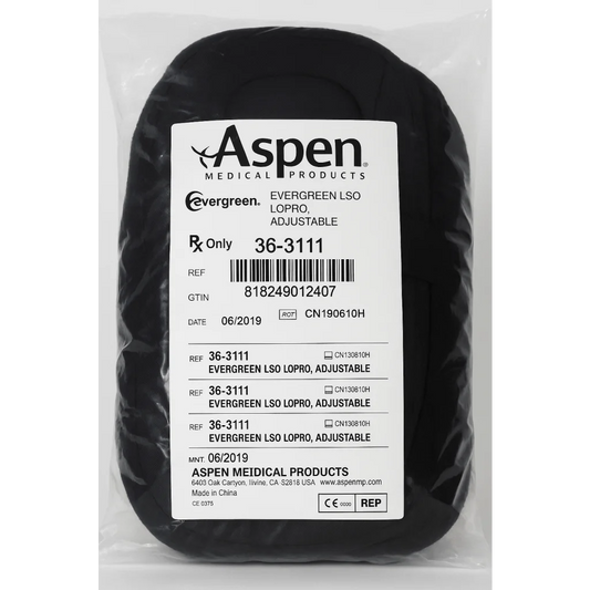 Aspen Evergreen LSO LoPro back brace model 36-3111 in black packaging