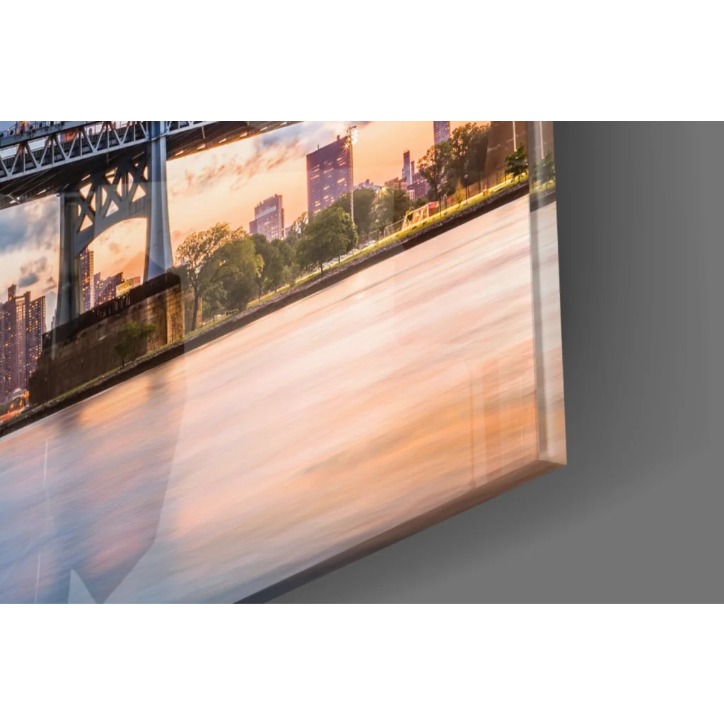 Sleek transparent acrylic Manhattan Bridge dusk glass wall art print
