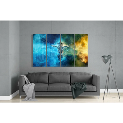 Astronaut Space Nebula Canvas Wall Art Four Panel Set | Modern Wall Art Decor | vintageantiquesgifts.com