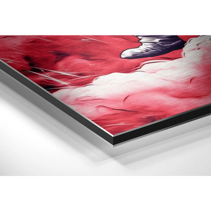 Vibrant red and white abstract brushed aluminium dibond art print