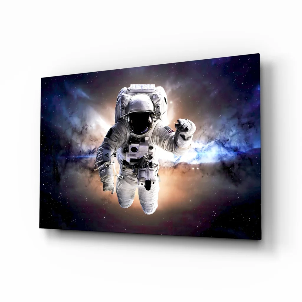 Astronaut space suit wall art print in deep space canvas style