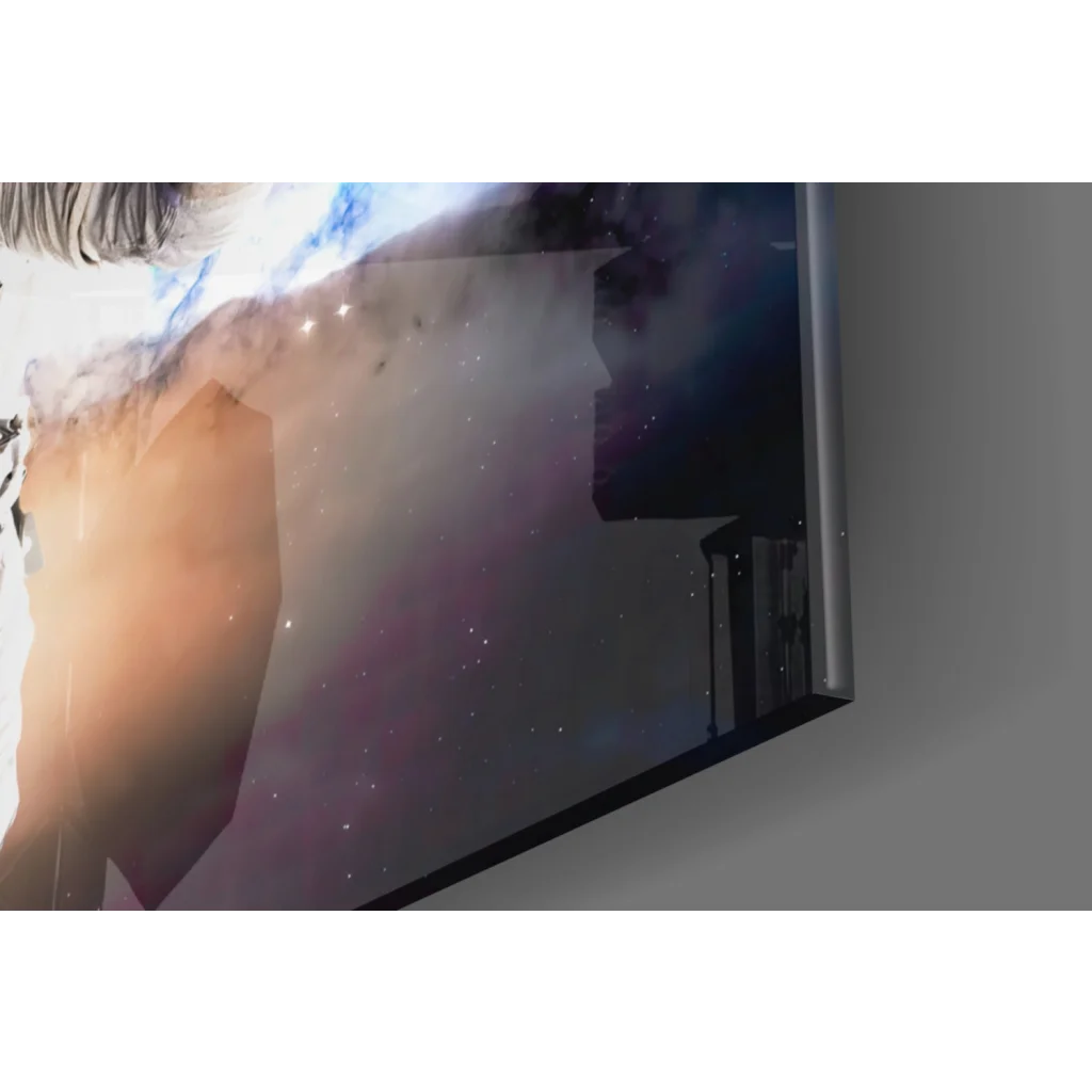 Samsung QLED TV with cosmic galaxy wall art wallpaper