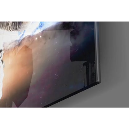 Samsung QLED TV with cosmic galaxy wall art wallpaper