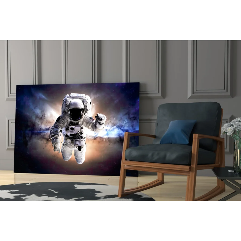 Floating astronaut in spacesuit on cosmic canvas wall art print
