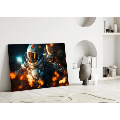Vibrant astronaut in fiery flames canvas wall art print