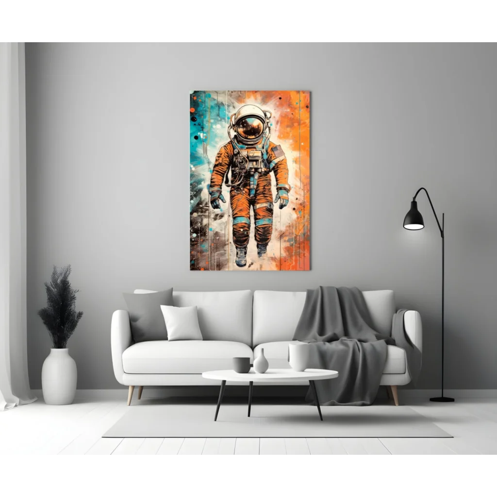 Astronaut Space Explorer Canvas Wall Art with Teal Orange Splash | Modern Wall Art Decor | vintageantiquesgifts.com