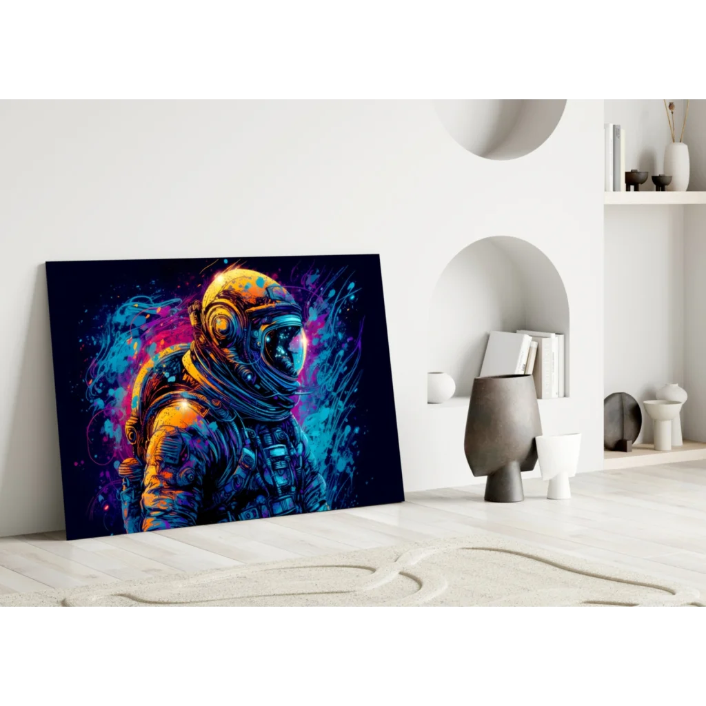 Neon Astronaut Canvas Wall Art with Glowing Cosmic Colors | Modern Wall Art Decor | vintageantiquesgifts.com