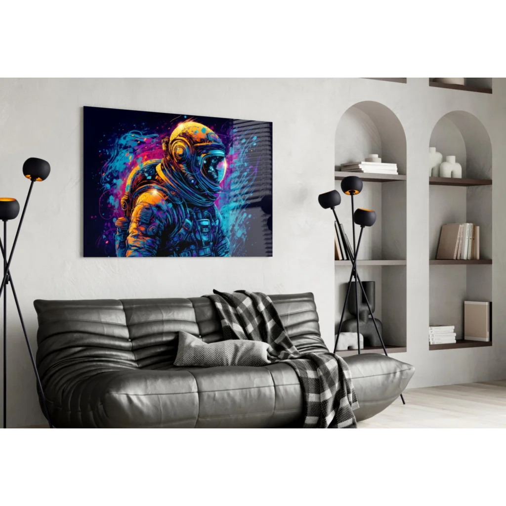 Neon Astronaut Canvas Wall Art with Glowing Cosmic Colors | Contemporary Home Wall Art | vintageantiquesgifts.com