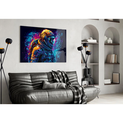 Neon Astronaut Canvas Wall Art with Glowing Cosmic Colors | Contemporary Home Wall Art | vintageantiquesgifts.com