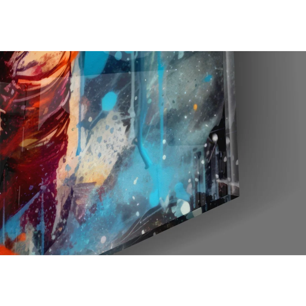 Cosmic astronaut wall art canvas with vibrant blue, red, orange splashes