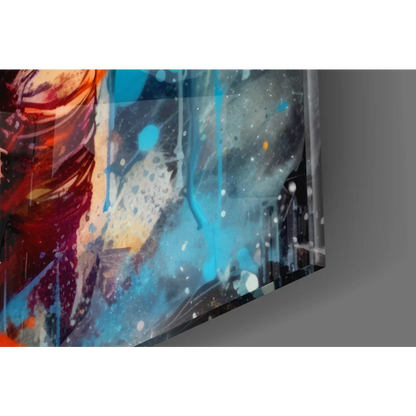 Cosmic astronaut wall art canvas with vibrant blue, red, orange splashes