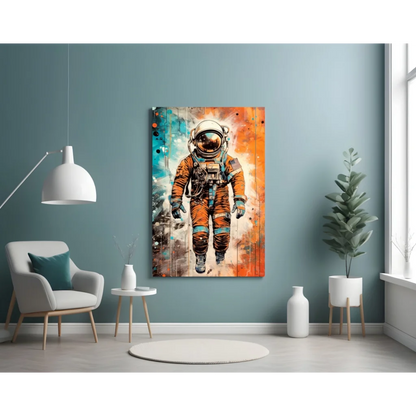 Astronaut Space Explorer Canvas Wall Art with Teal Orange Splash | Contemporary Home Wall Art | vintageantiquesgifts.com