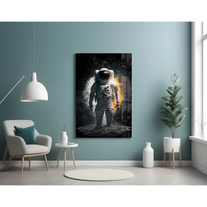 Black and orange astronaut wall art canvas print on teal wall
