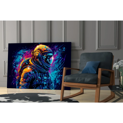 Vibrant neon astronaut wall art canvas with glowing cosmic colors