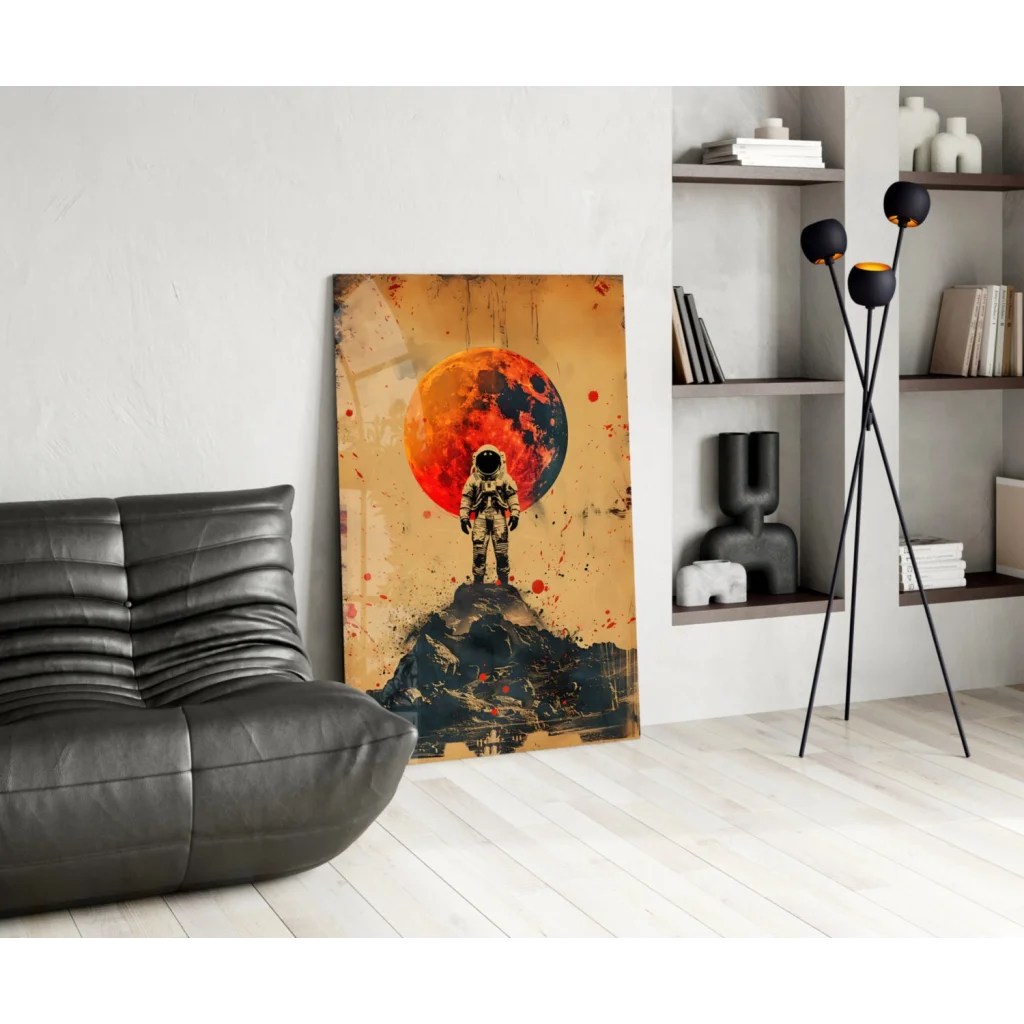 Vibrant astronaut on rocky surface canvas wall art print
