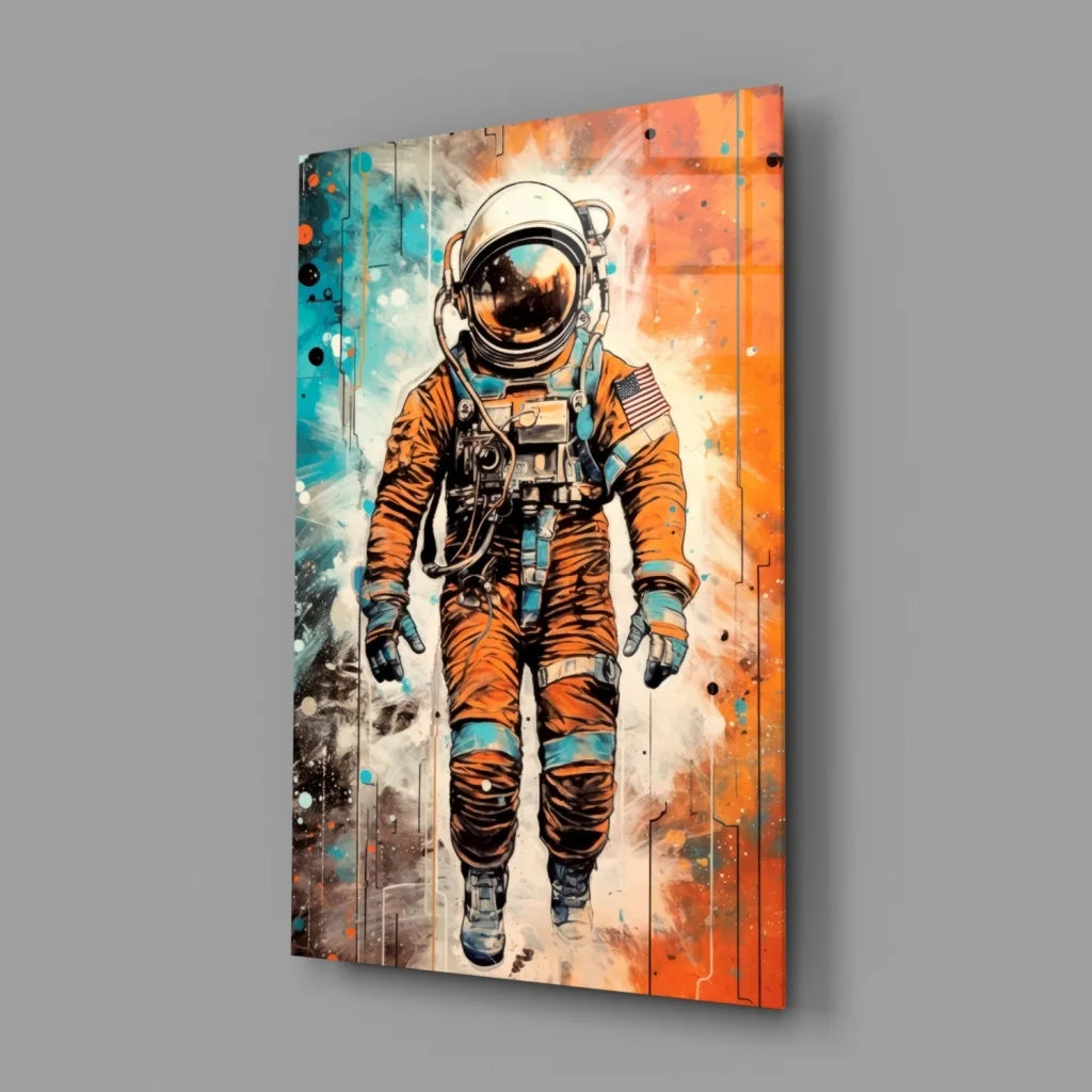 Astronaut Space Explorer Canvas Wall Art with Teal Orange Splash | Glass Wall Art Print | vintageantiquesgifts.com