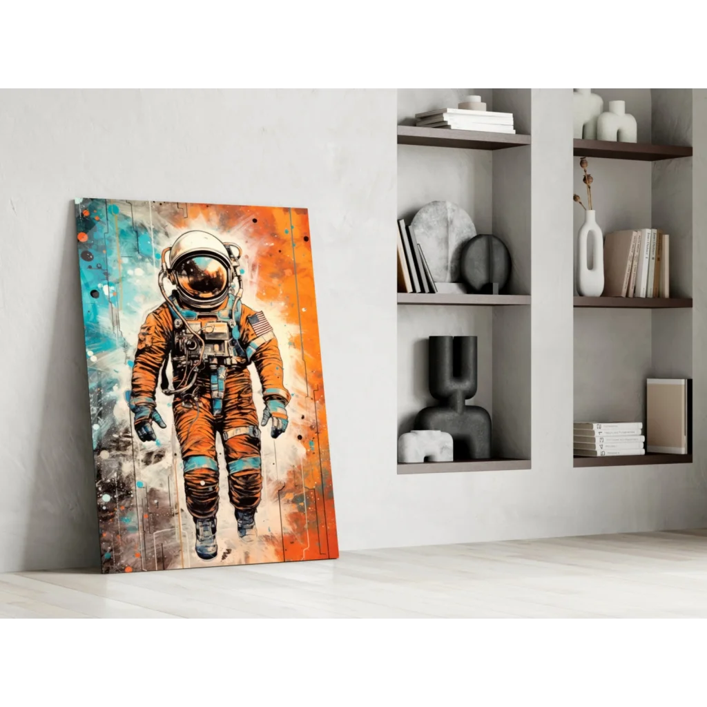 Vibrant orange teal splash astronaut canvas wall art print