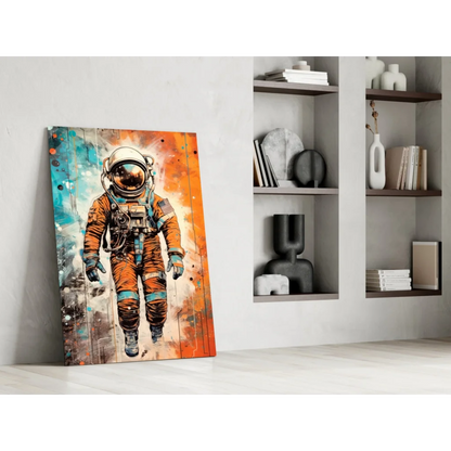 Vibrant orange teal splash astronaut canvas wall art print